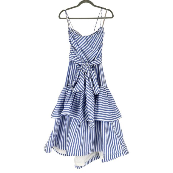 Silvia Tcherassi Allerona Striped Tiered Tie Waist Midi Dress in Celeste Stripes - Picture 3 of 10